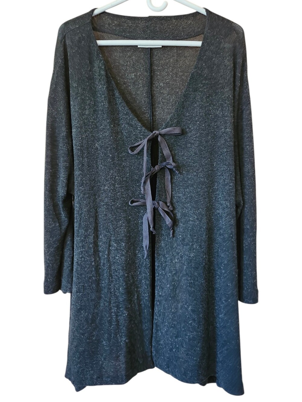 Bryn Walker Gray Knit Tie-Front Tunic Cardigan Sweater Lagenlook Plus 1X 2X
